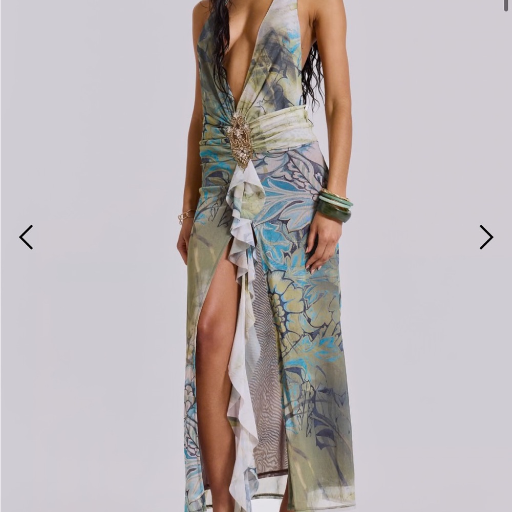 Jaded London Cindy Plunge Maxi Dress In Green